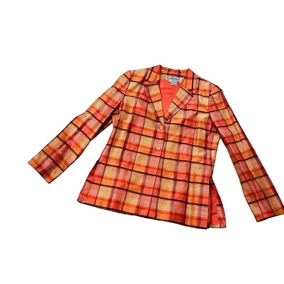 Carlisle Orange Silk Taffeta Paid Two Button Blazer Size 10 - Picture 8 of 8